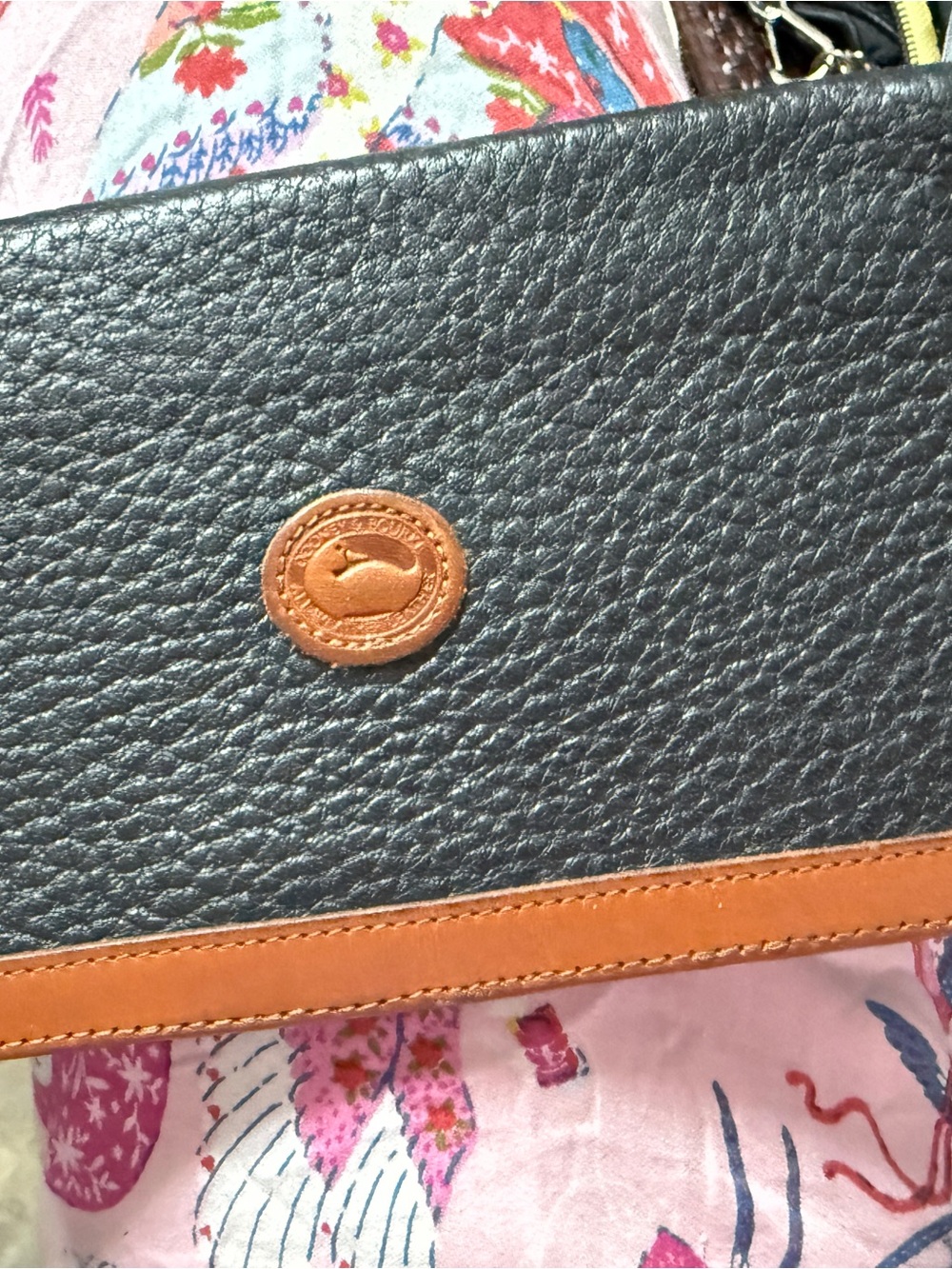 Dooney & Bourke Black Pebbled Leather Wallet with Tan Trim